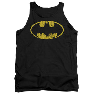 AN OFFCIALLY LICENSED BATMAN CLASSIC LOGO DISTRESSED ADULT UNISEX TANK TOP BLACK