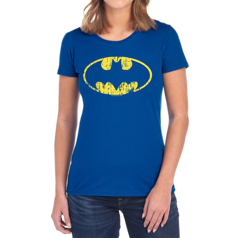 Batman Classic Logo Distressed Licensed Women's T-Shirt Regular Fit SM-2X