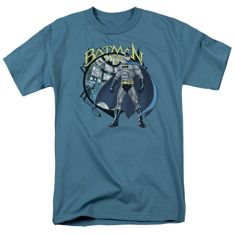AN OFFCIALLY LICENSED BATMAN JOKER CASE FILES MEN'S REGULAR FIT T-SHIRT SLATE