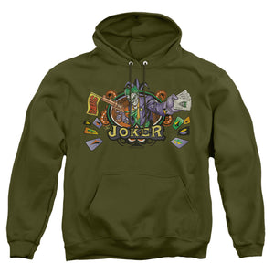 AN OFFCIALLY LICENSED BATMAN KING OF CRAZY ADULT UNISEX PULLOVER HOODIE MILITARY GREEN