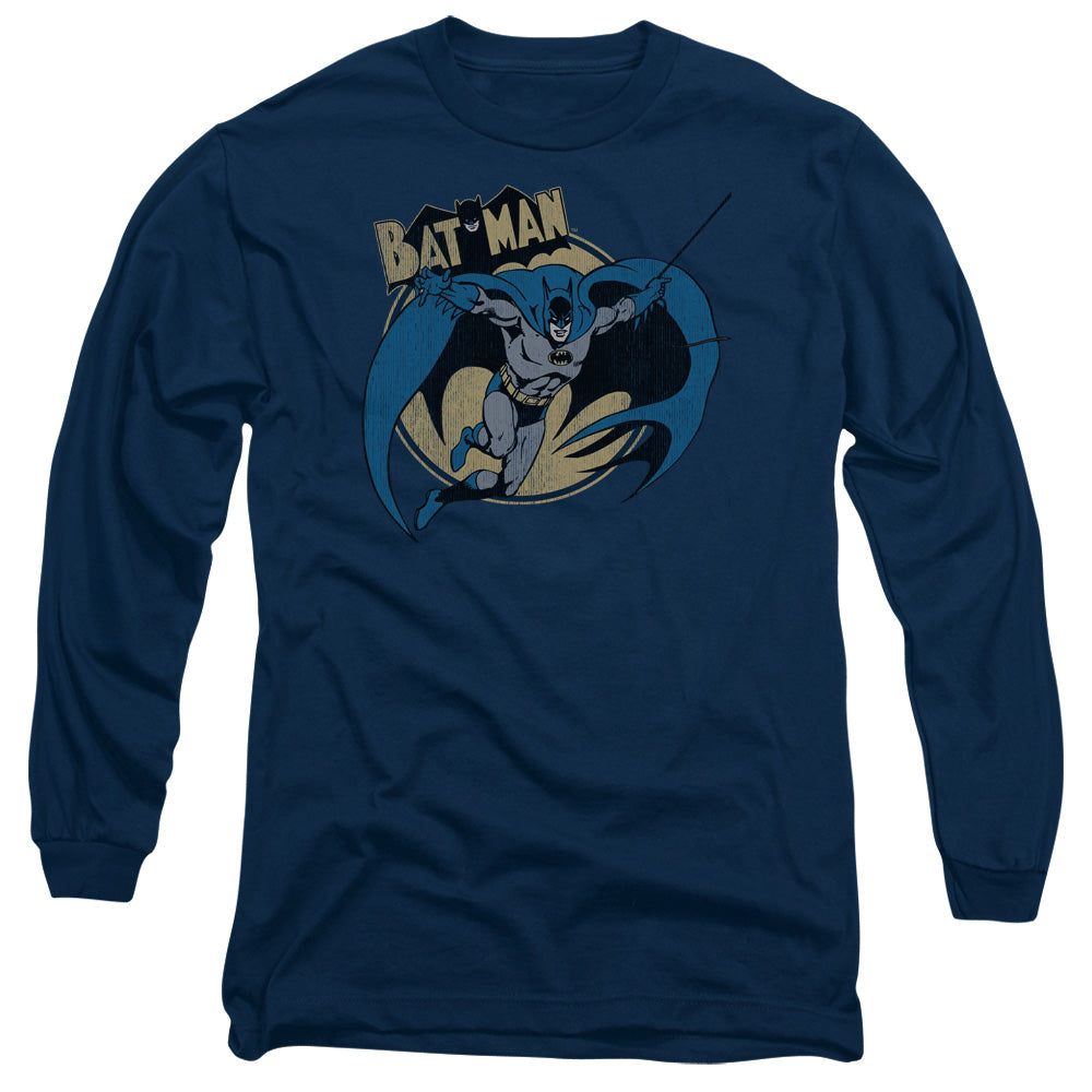 AN OFFCIALLY LICENSED BATMAN THROUGH THE NIGHT MEN'S LONG SLEEVE T-SHIRT NAVY