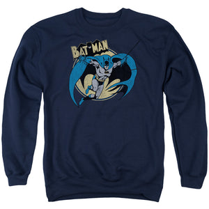 AN OFFCIALLY LICENSED BATMAN THROUGH THE NIGHT ADULT UNISEX CREWNECK SWEATSHIRT NAVY