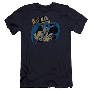 AN OFFCIALLY LICENSED BATMAN THROUGH THE NIGHT MEN'S PREMIUM SLIM FIT T-SHIRT NAVY