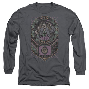 AN OFFCIALLY LICENSED BATMAN JOKER CHECKERED SIGN MEN'S LONG SLEEVE T-SHIRT CHARCOAL