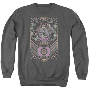 AN OFFCIALLY LICENSED BATMAN JOKER CHECKERED SIGN ADULT UNISEX CREWNECK SWEATSHIRT CHARCOAL