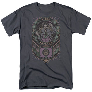 AN OFFCIALLY LICENSED BATMAN JOKER CHECKERED SIGN MEN'S REGULAR FIT T-SHIRT CHARCOAL
