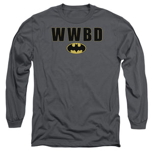 AN OFFCIALLY LICENSED BATMAN WWBD LOGO MEN'S LONG SLEEVE T-SHIRT CHARCOAL