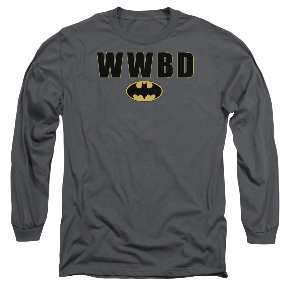 AN OFFCIALLY LICENSED BATMAN WWBD LOGO MEN'S LONG SLEEVE T-SHIRT CHARCOAL