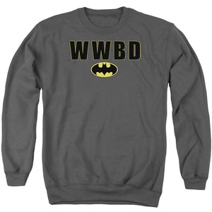 AN OFFCIALLY LICENSED BATMAN WWBD LOGO ADULT UNISEX CREWNECK SWEATSHIRT CHARCOAL