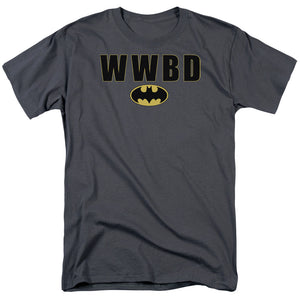 AN OFFCIALLY LICENSED BATMAN WWBD LOGO MEN'S REGULAR FIT T-SHIRT CHARCOAL