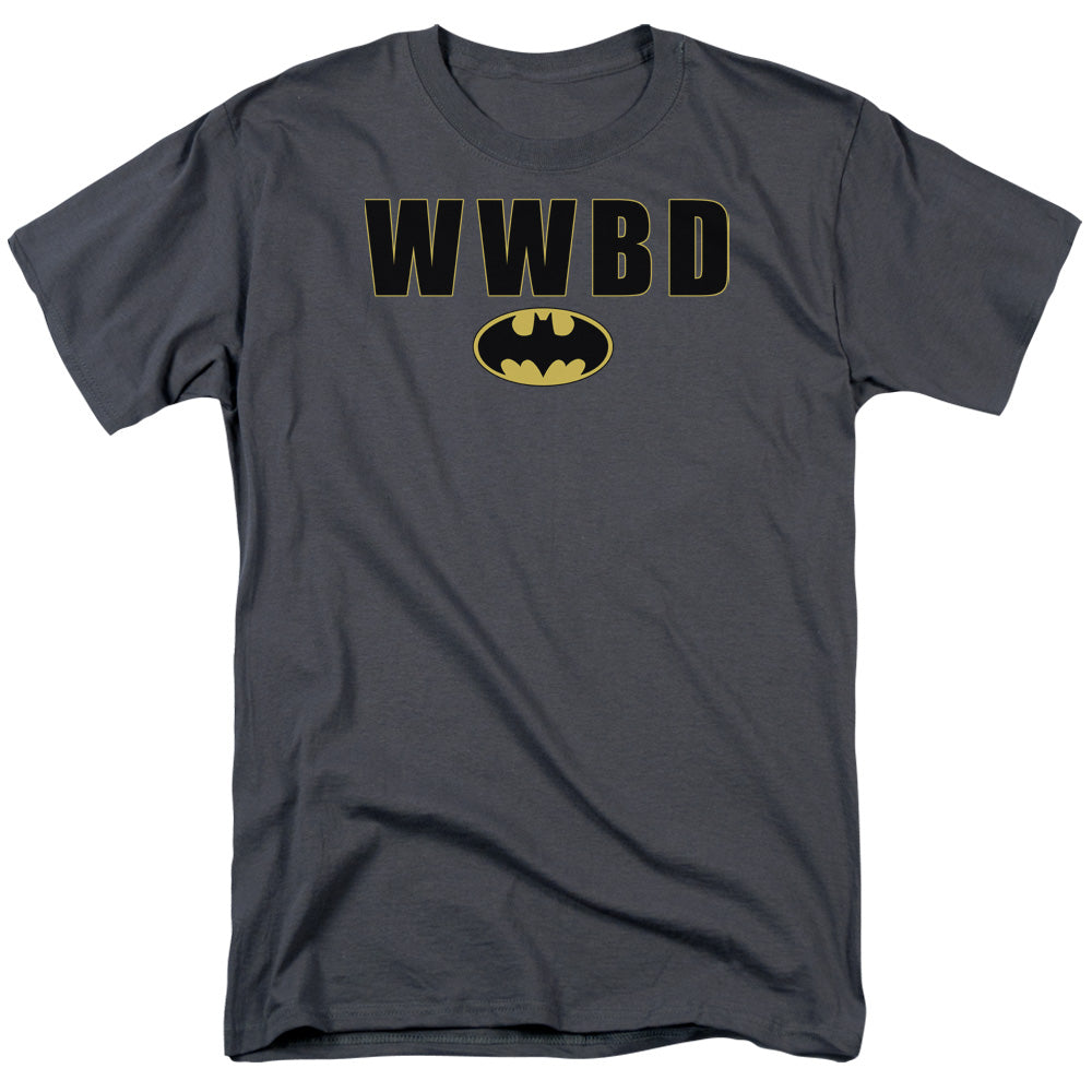 AN OFFCIALLY LICENSED BATMAN WWBD LOGO MEN'S REGULAR FIT T-SHIRT CHARCOAL