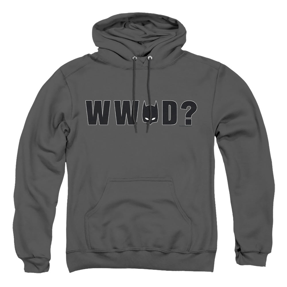 AN OFFCIALLY LICENSED BATMAN WWBD MASK ADULT UNISEX PULLOVER HOODIE CHARCOAL