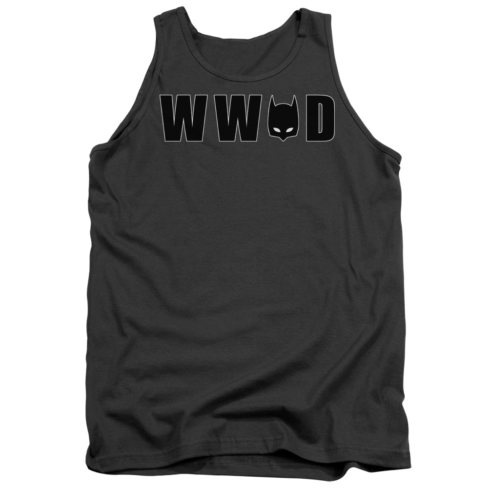 AN OFFCIALLY LICENSED BATMAN WWBD MASK ADULT UNISEX TANK TOP CHARCOAL