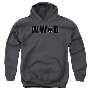 AN OFFCIALLY LICENSED BATMAN WWBD MASK YOUTH HOODIE CHARCOAL