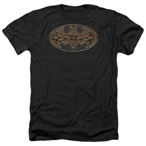 AN OFFCIALLY LICENSED BATMAN AZTEC BAT LOGO MEN'S HEATHER T-SHIRT CHARCOAL