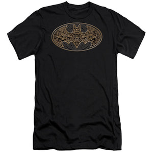 AN OFFCIALLY LICENSED BATMAN AZTEC BAT LOGO MEN'S PREMIUM SLIM FIT T-SHIRT BLACK