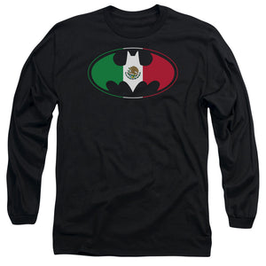AN OFFCIALLY LICENSED BATMAN MEXICAN FLAG SHIELD MEN'S LONG SLEEVE T-SHIRT BLACK