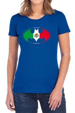 AN OFFCIALLY LICENSED BATMAN MEXICAN FLAG SHIELD WOMEN'S REGULAR FIT T-SHIRT BLACK