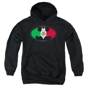 AN OFFCIALLY LICENSED BATMAN MEXICAN FLAG SHIELD YOUTH HOODIE BLACK
