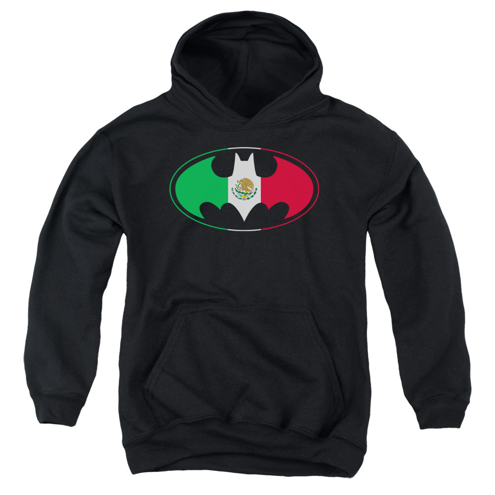 AN OFFCIALLY LICENSED BATMAN MEXICAN FLAG SHIELD YOUTH HOODIE BLACK