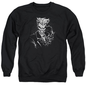 AN OFFCIALLY LICENSED BATMAN JOKERS SPLATTER SMILE ADULT UNISEX CREWNECK SWEATSHIRT BLACK