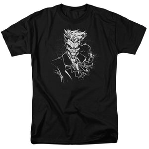 AN OFFCIALLY LICENSED BATMAN JOKERS SPLATTER SMILE MEN'S REGULAR FIT T-SHIRT BLACK
