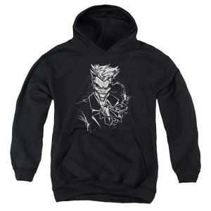 AN OFFCIALLY LICENSED BATMAN JOKERS SPLATTER SMILE YOUTH HOODIE BLACK