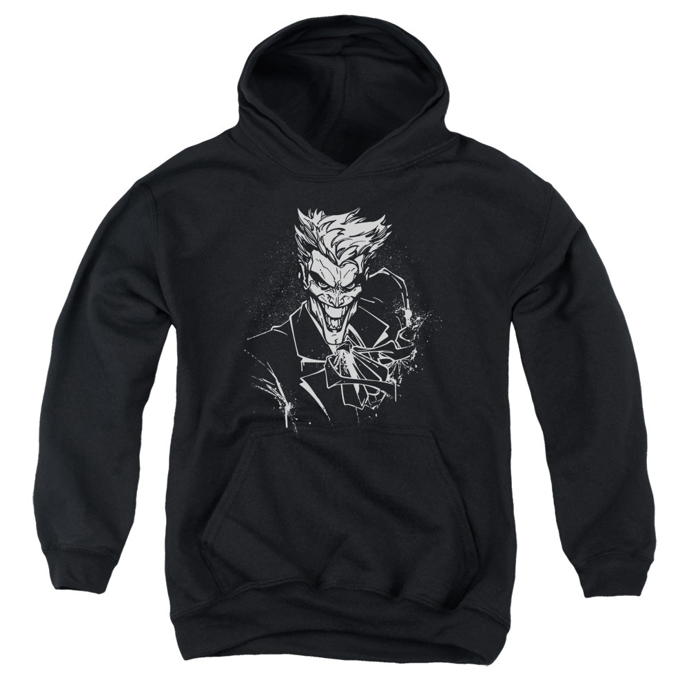 AN OFFCIALLY LICENSED BATMAN JOKERS SPLATTER SMILE YOUTH HOODIE BLACK