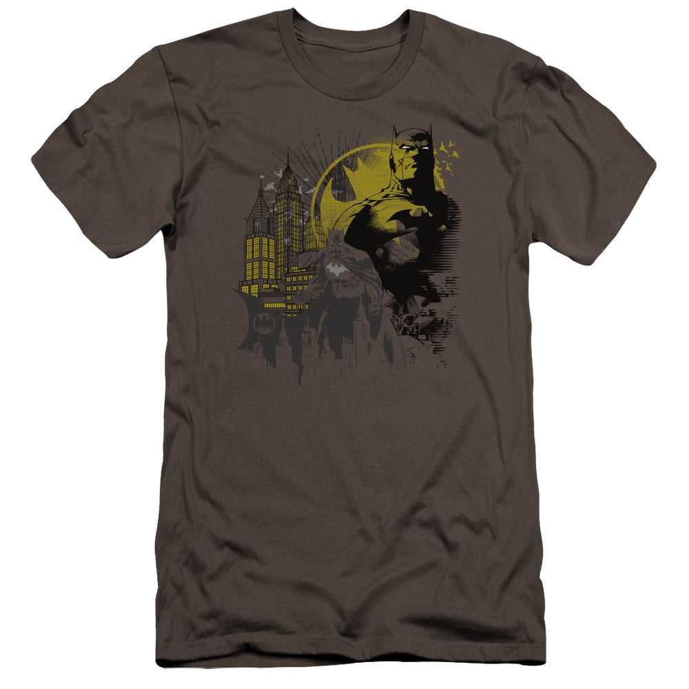 AN OFFCIALLY LICENSED BATMAN THE DARK CITY MEN'S PREMIUM SLIM FIT T-SHIRT CHARCOAL