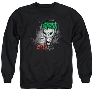 AN OFFCIALLY LICENSED BATMAN JOKER SPRAYS THE CITY ADULT UNISEX CREWNECK SWEATSHIRT BLACK