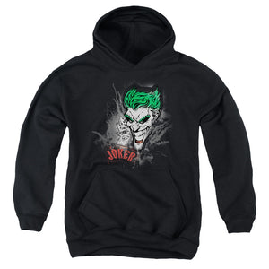 AN OFFCIALLY LICENSED BATMAN JOKER SPRAYS THE CITY YOUTH HOODIE BLACK