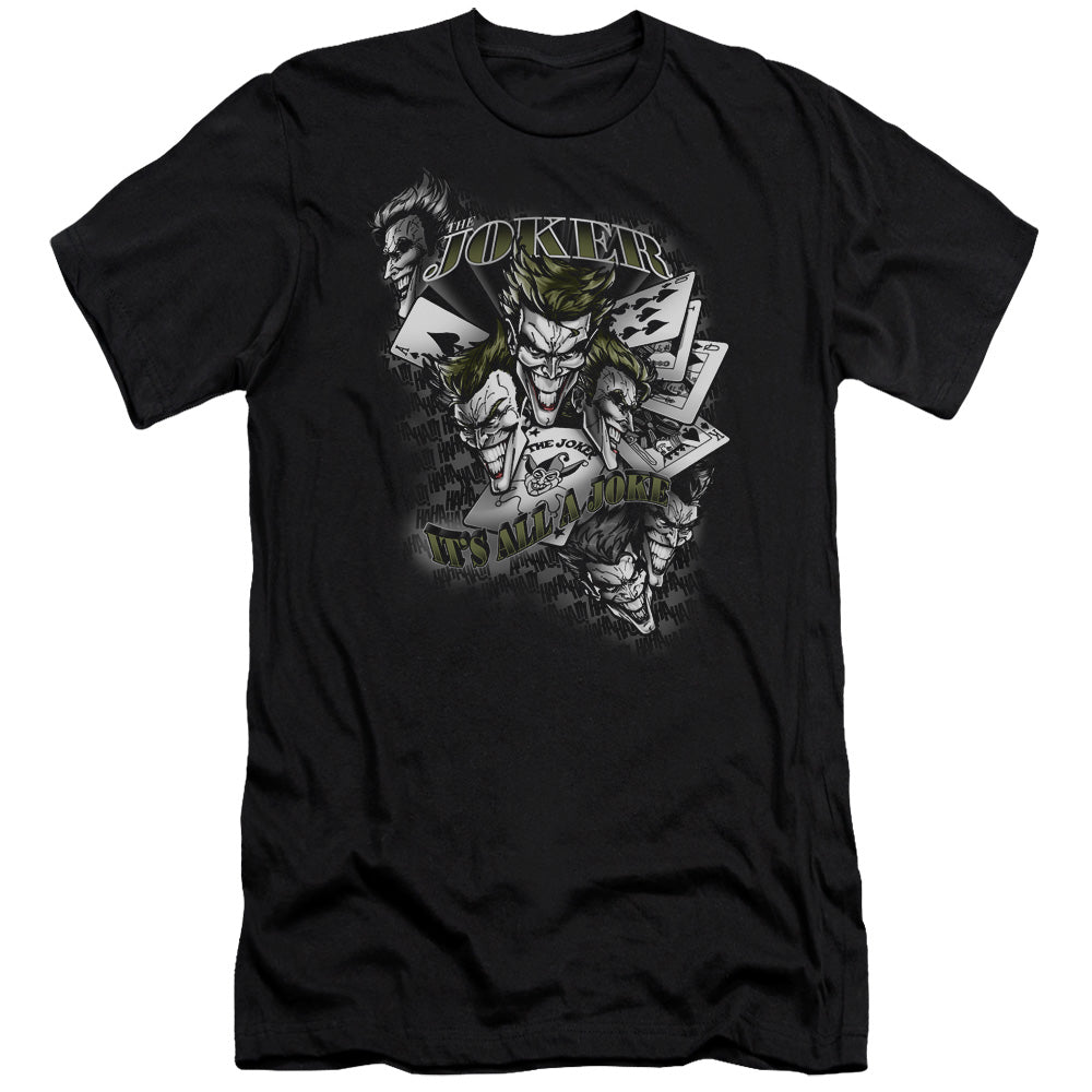 AN OFFCIALLY LICENSED BATMAN ITS ALL A JOKE MEN'S PREMIUM SLIM FIT T-SHIRT BLACK