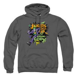 AN OFFCIALLY LICENSED BATMAN GOBLIN CANDY ADULT UNISEX PULLOVER HOODIE CHARCOAL