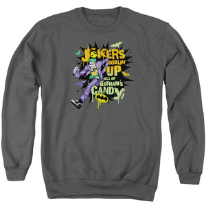 AN OFFCIALLY LICENSED BATMAN GOBLIN CANDY ADULT UNISEX CREWNECK SWEATSHIRT CHARCOAL