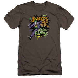 AN OFFCIALLY LICENSED BATMAN GOBLIN CANDY MEN'S PREMIUM SLIM FIT T-SHIRT CHARCOAL