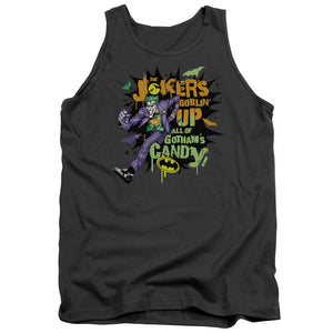 AN OFFCIALLY LICENSED BATMAN GOBLIN CANDY ADULT UNISEX TANK TOP CHARCOAL