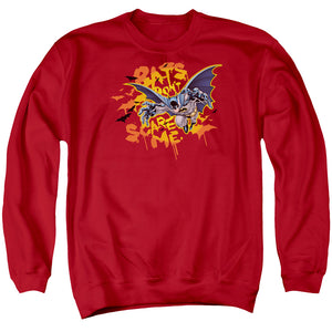 AN OFFCIALLY LICENSED BATMAN BATS DONT SCARE ME ADULT UNISEX CREWNECK SWEATSHIRT RED