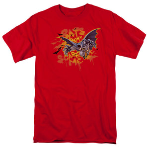 AN OFFCIALLY LICENSED BATMAN BATS DONT SCARE ME MEN'S REGULAR FIT T-SHIRT RED