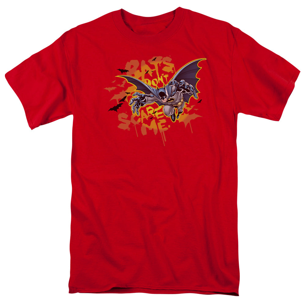 AN OFFCIALLY LICENSED BATMAN BATS DONT SCARE ME MEN'S REGULAR FIT T-SHIRT RED