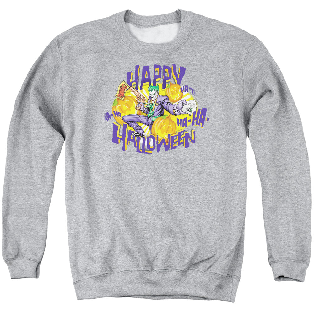 AN OFFCIALLY LICENSED BATMAN HA HA HALLOWEEN ADULT UNISEX CREWNECK SWEATSHIRT ATHLETIC HEATHER