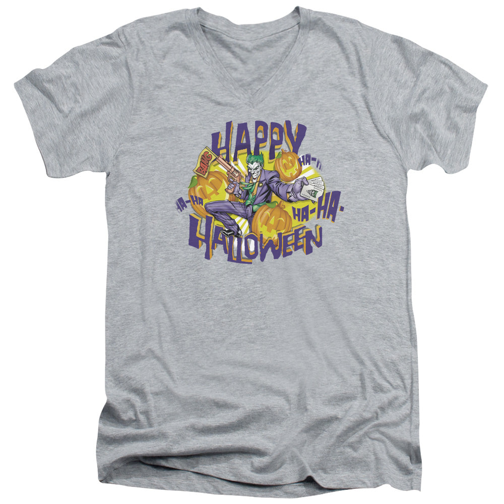 AN OFFCIALLY LICENSED BATMAN HA HA HALLOWEEN MEN'S V-NECK T-SHIRT ATHLETIC HEATHER