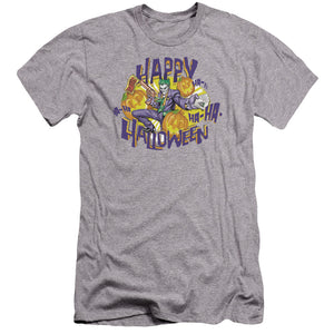AN OFFCIALLY LICENSED BATMAN HA HA HALLOWEEN MEN'S PREMIUM SLIM FIT T-SHIRT ATHLETIC HEATHER