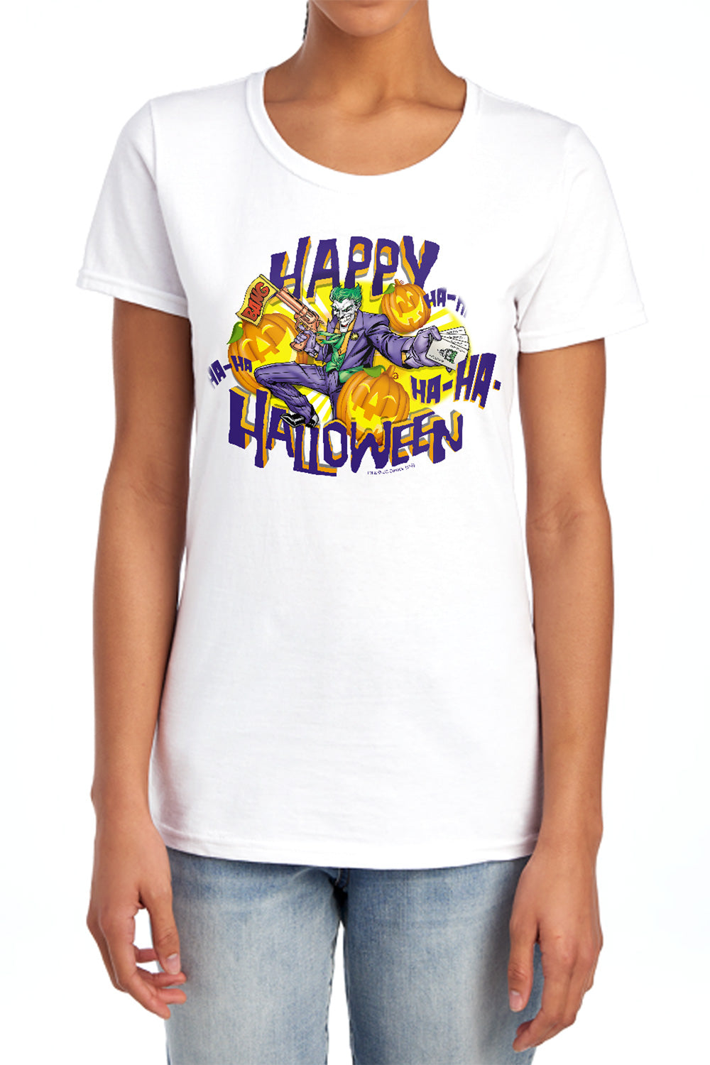 AN OFFCIALLY LICENSED BATMAN HA HA HALLOWEEN WOMEN'S REGULAR FIT T-SHIRT ATHLETIC HEATHER
