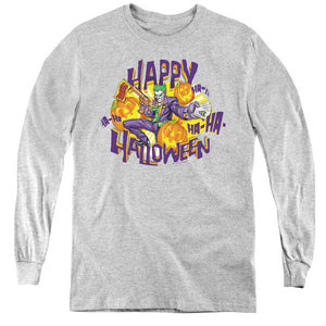 AN OFFCIALLY LICENSED BATMAN HA HA HALLOWEEN YOUTH LONG SLEEVE T-SHIRT ATHLETIC HEATHER