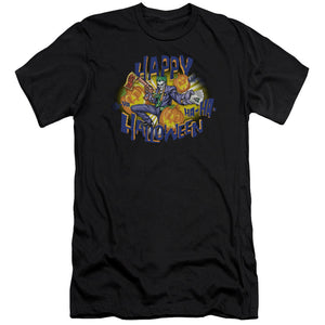 AN OFFCIALLY LICENSED BATMAN HA HA HALLOWEEN MEN'S PREMIUM SLIM FIT T-SHIRT BLACK