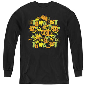 AN OFFCIALLY LICENSED BATMAN HALLOWEEN KNIGHT SOUNDS YOUTH LONG SLEEVE T-SHIRT BLACK