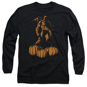 AN OFFCIALLY LICENSED BATMAN A BAT AMONG PUMPKINS MEN'S LONG SLEEVE T-SHIRT BLACK