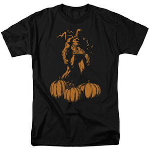 AN OFFCIALLY LICENSED BATMAN A BAT AMONG PUMPKINS MEN'S REGULAR FIT T-SHIRT BLACK
