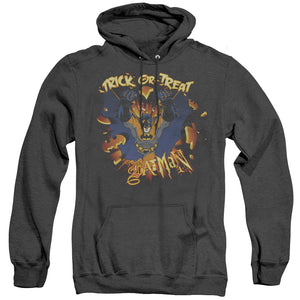 AN OFFCIALLY LICENSED BATMAN PUMPKIN BURST ADULT UNISEX HEATHER PULLOVER HOODIE BLACK