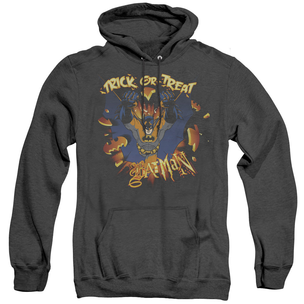 AN OFFCIALLY LICENSED BATMAN PUMPKIN BURST ADULT UNISEX HEATHER PULLOVER HOODIE BLACK